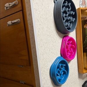 Petmate Slow Feed Bowl Set - Blue, Pink, Gray